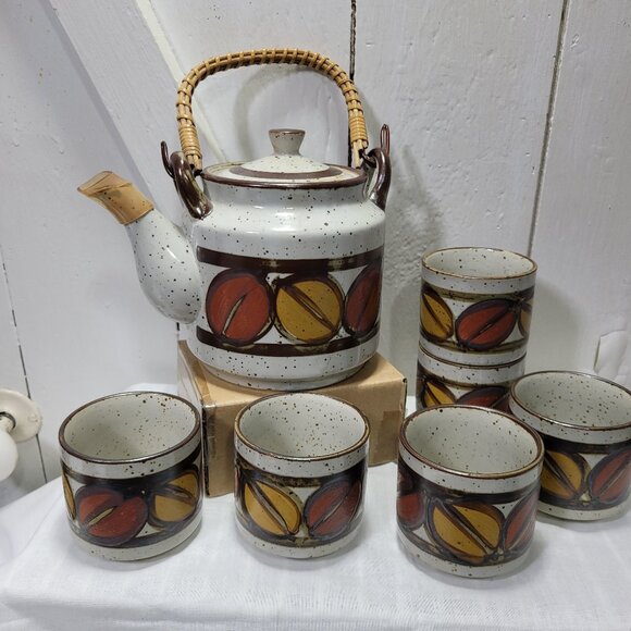 Vintage Otagiri Autumn Stoneware Tea Set | Teapot & 6 Cups | Retro MCM Japan - Picture 16 of 16